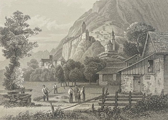 sargans_suisse_chateau_et_chapelle_canton_de_saint-gall__gravure_1860