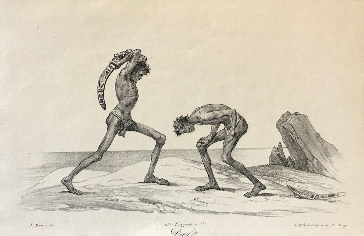 duel_naturel_de_nouvelle_hollande_australie_1839_lithographie_par_maurin_xix