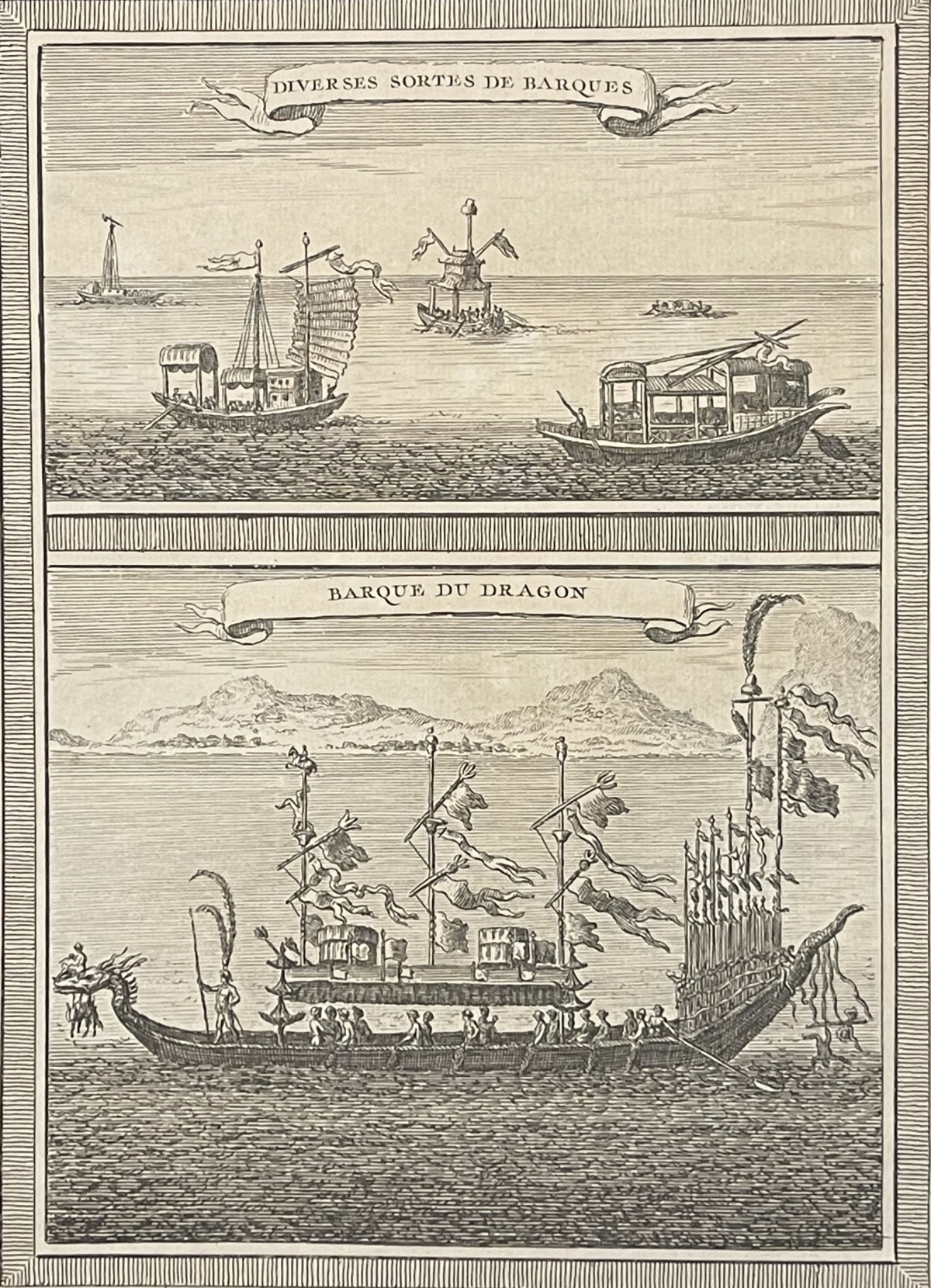 chine_asie_barques_et_barque_de_dragon_gravure_1750_asia_china_boat