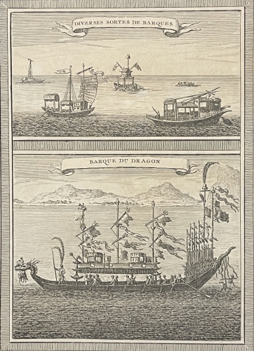 chine_asie_barques_et_barque_de_dragon_gravure_1750_asia_china_boat