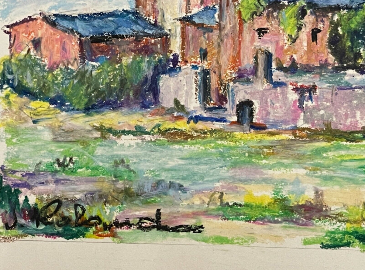 village_de_provence_paysage_pastel_gouache_xxe_signe_j_roland_france