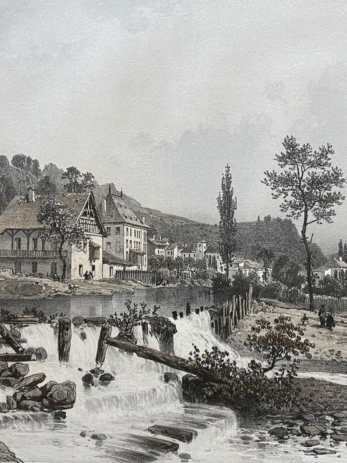 la_rochette_france_antique_lithograph_1864_benoist_savoy_river_view_savoie
