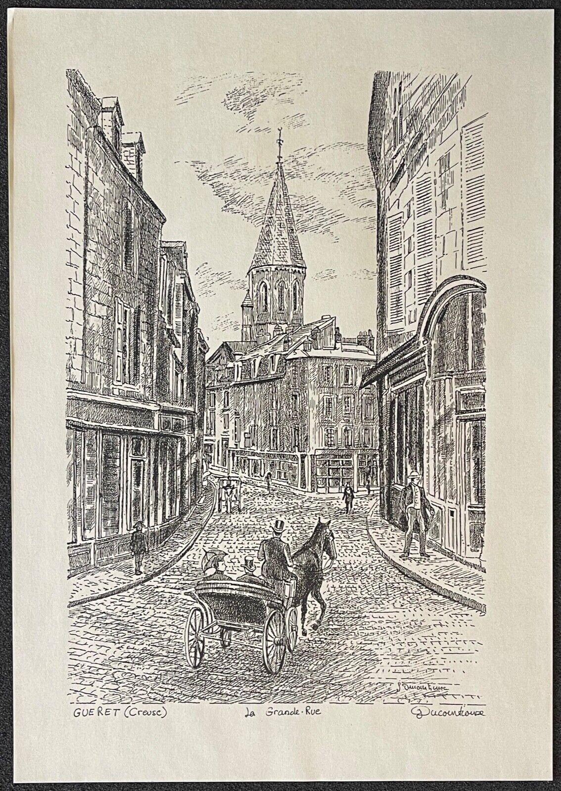 gueret_creuse_la_grande_rue_vers_1900_gravure_yves_ducourtioux_xxe
