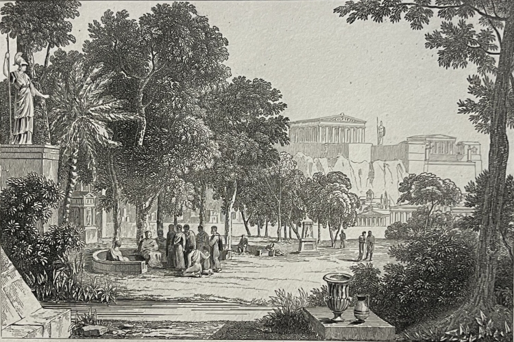 athens_garden_of_the_philosophers_acropolis_greece_antique_engraving_c1835_grece