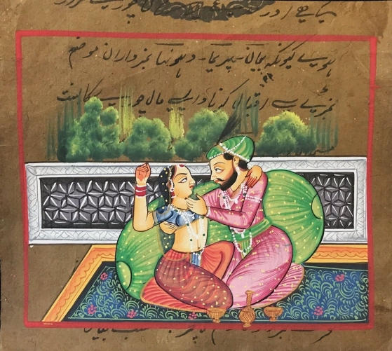 miniature_qajar_ou_indienne,_xxeme__india_bharat__inde,_scene_galante,_amour_