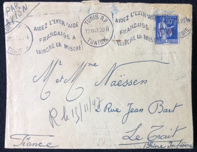 lettre_aff_type_paix_90c_fm_obli_krag_entraide_francaise_tunisie_12-11-47