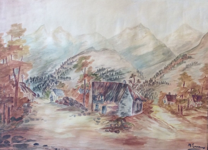 salers_longevergne_grande_aquarelle_de_1969_signee_illisible_?_cantal_auvergne