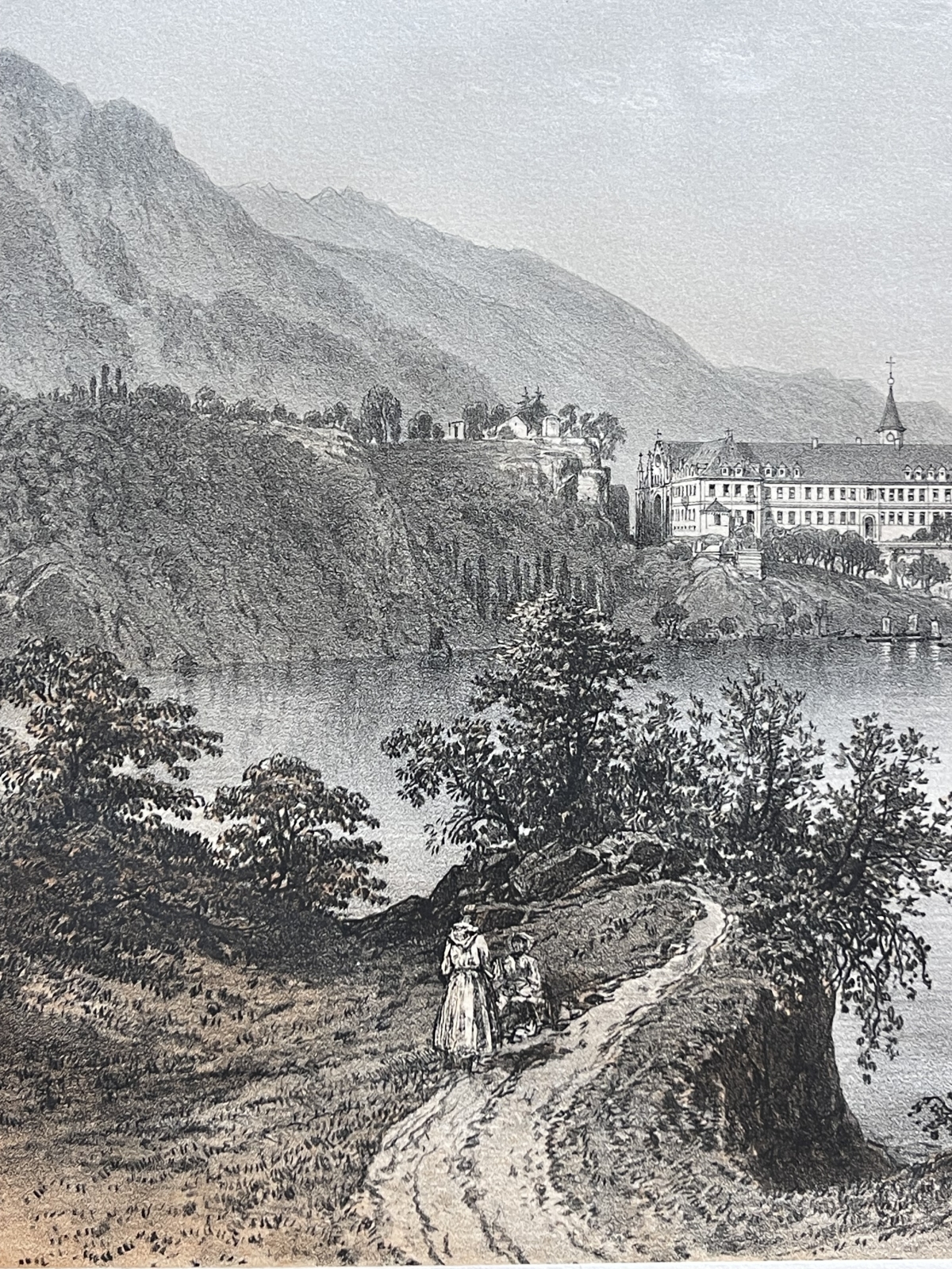 antique_engraving_haute-combe_abbey_lake_bourget_france_1864_benoist_savoie