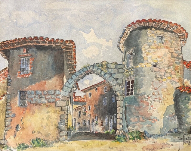 lhopital-sous-rochefort_loire_porte_saint-laurent_aquarelle_signee_j_coiffet_1943