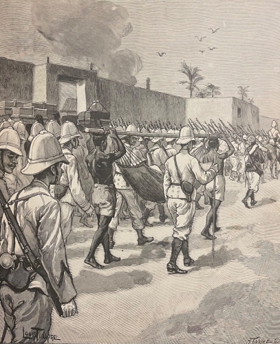 abomey_entree_des_troupe_dodds_royaume_dahomey_benin_1895_afrique