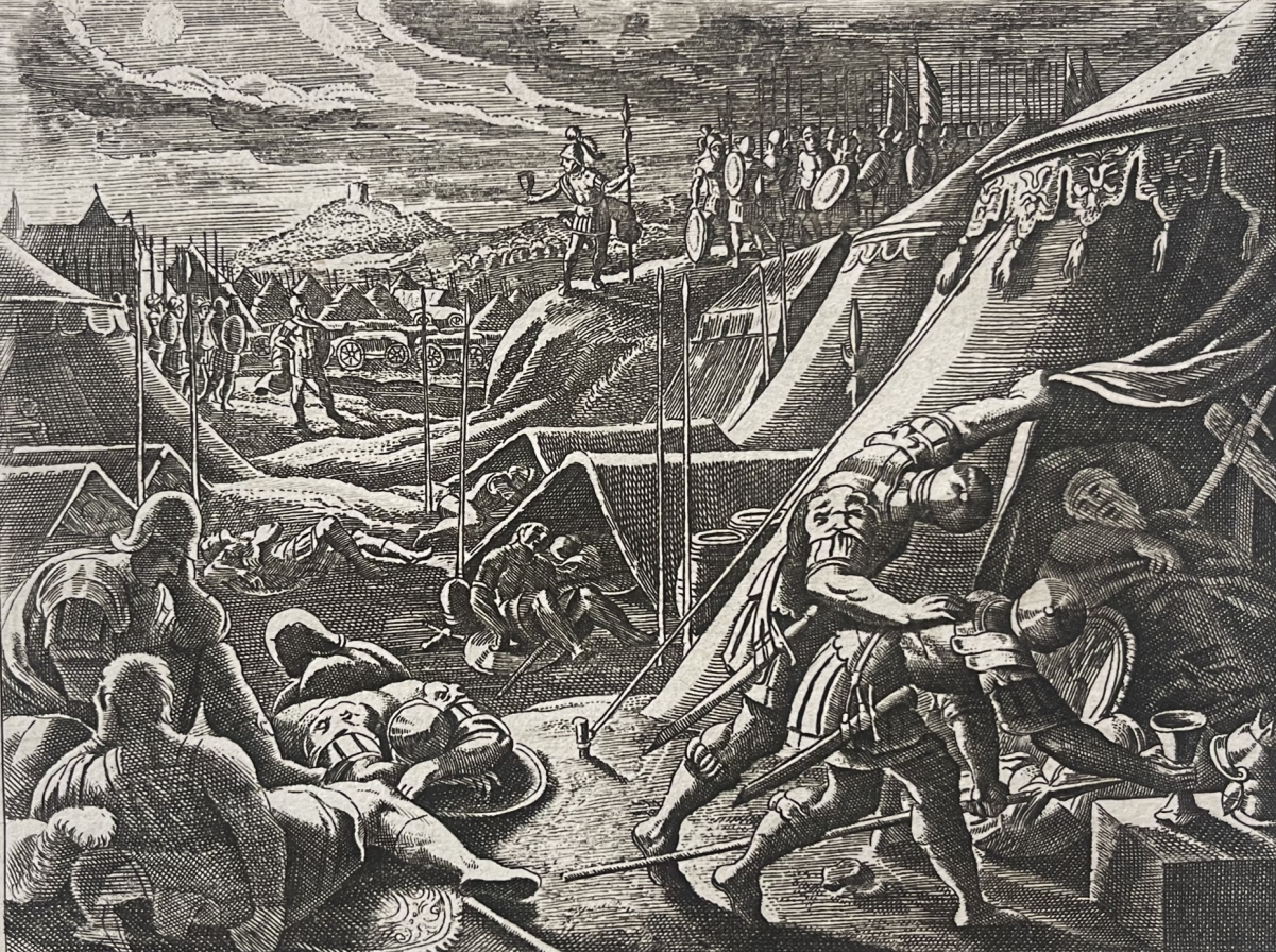 david_a_saul_entre_ses_mains_gravure_de_1619_israel