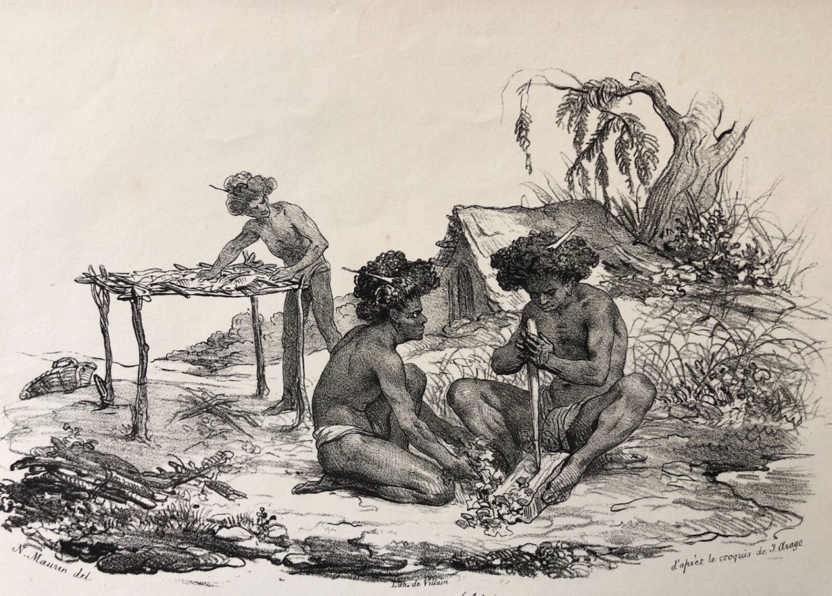 melanaisie_papouasie_nouvelle-guinee_ile_waiggiou_papous_faisant_du_feu_1836