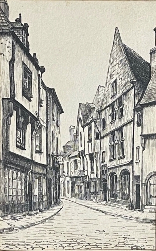 bourges_la_rue_des_toiles_dessin_a_lencre_vers_1910_signe_raoul_taisne
