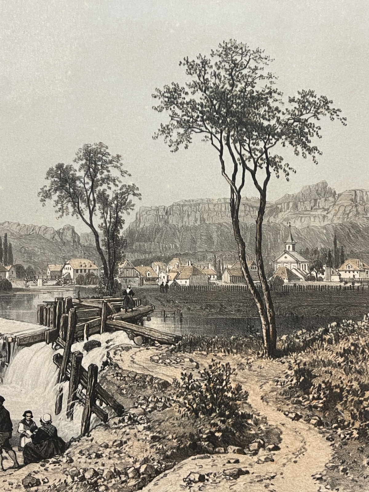 antique_engraving_les_echelles_france_alps_1864_benoist_village_scene_savoie