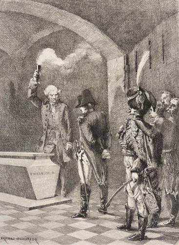 napoleon_bonaparte_a_potsdam_1806_tombeau_frederic_ii_de_prusse_gravure_1867