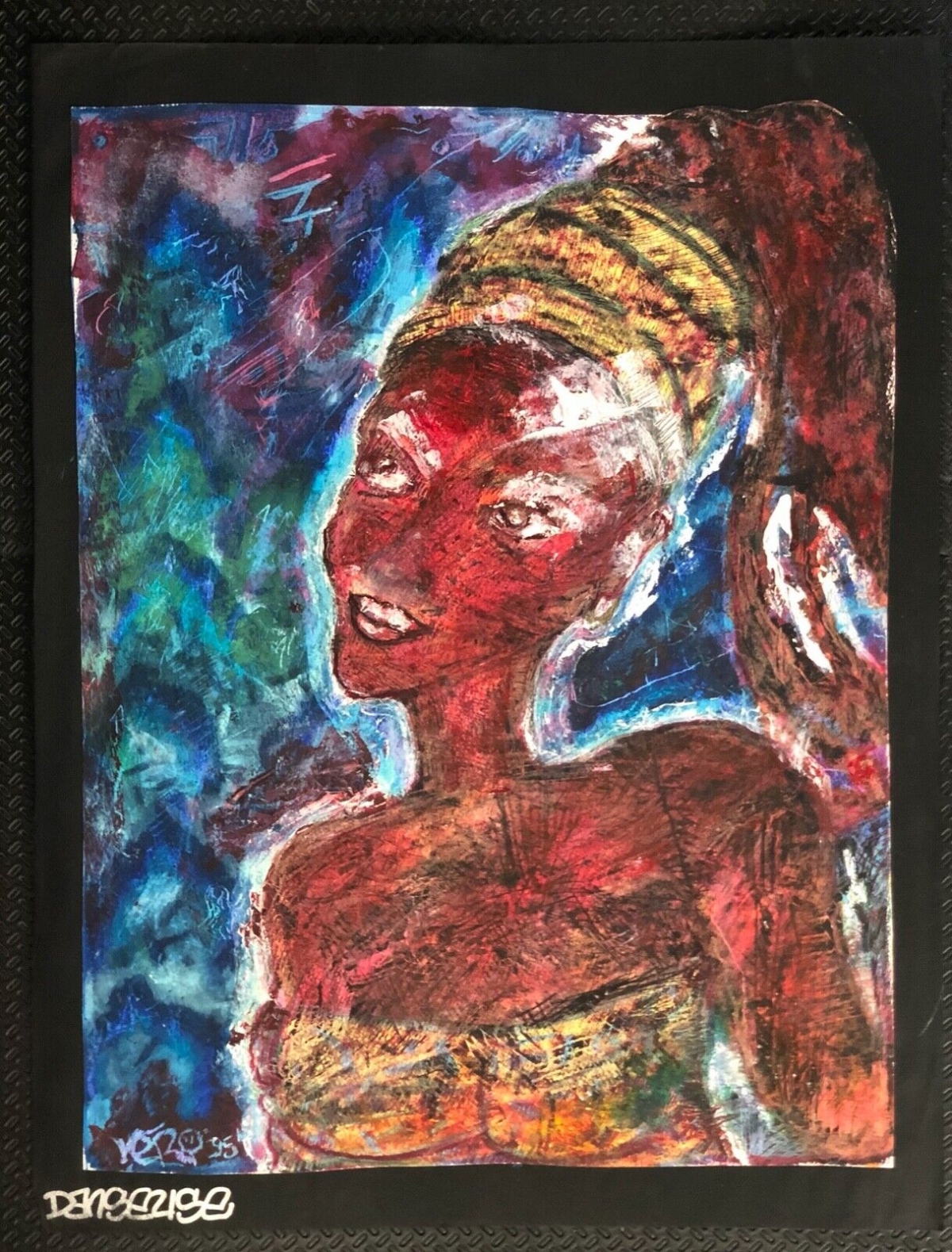 expressionniste_portrait_de_femme_peinture_acrylique_sur_papier_signee_vero_1995