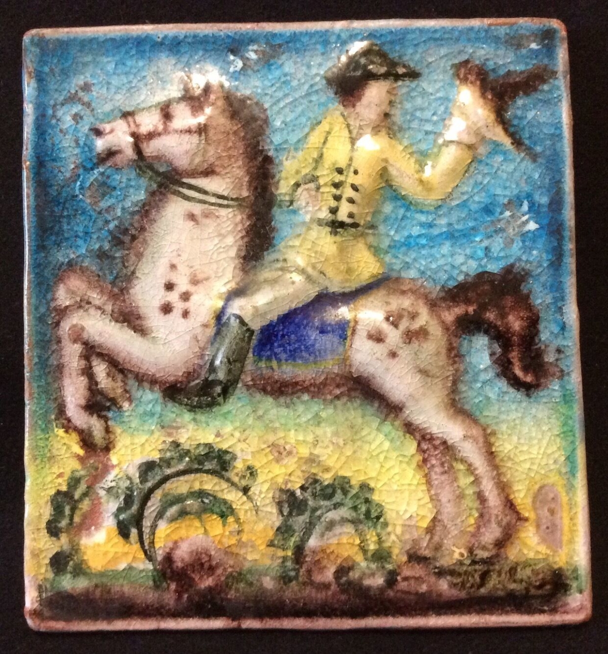 carreau_ceramique,_argileuse_a_glacure__chasse_au_faucon__milieu_xxe