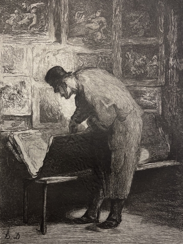 honore_daumier_lamateur_destampes_charles_bourgeat_gravure_parchemin_signee