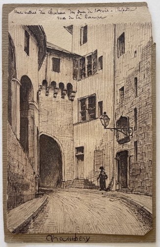 original_19th_century_ink_drawing_chambery_chateau_de_savoie_la_rampe_france_xix