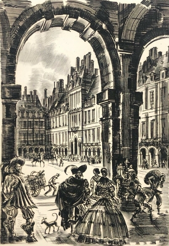 paris_la_place_royale_au_xvii_siecle_par_albert_decaris_gravure_au_burin_de_1955