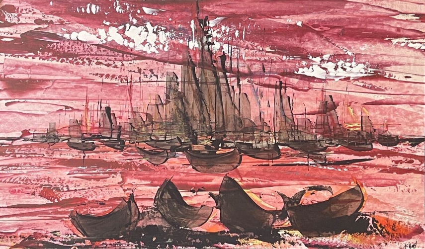 technique_mixte_sur_carton_bateaux_marine_signee_illisible