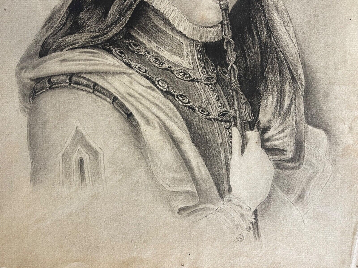 renaissance_femme_robe_a_col_haut_inconnue_vers_1560_dessin_fusain_vers_1850