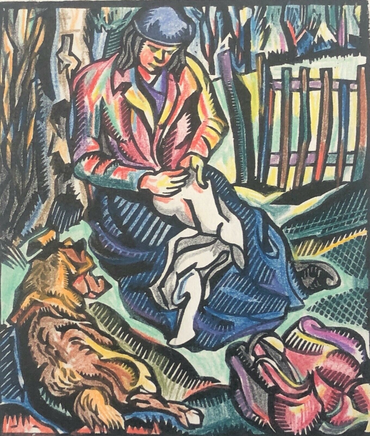 xylographie_femme_a_la_couture_avec_son_chien_anonyme_vers_1940_couturiere