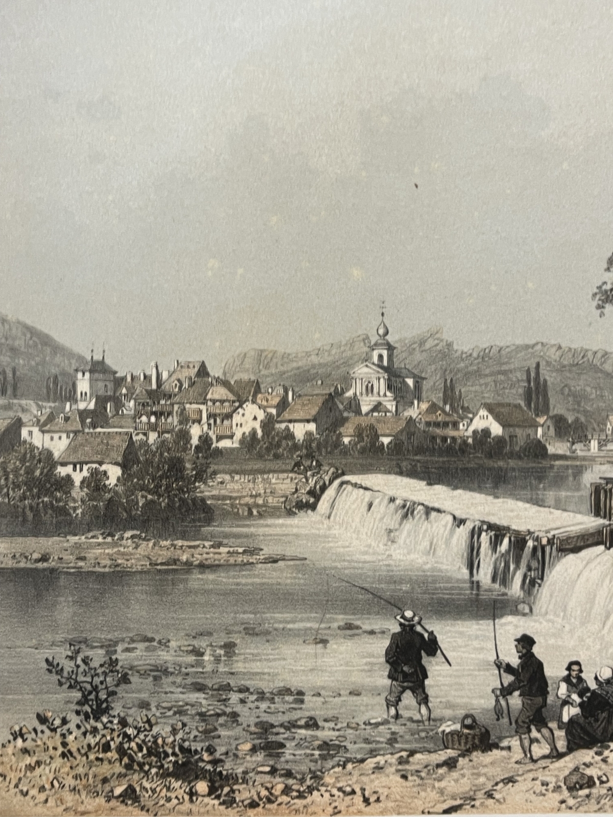 antique_engraving_les_echelles_france_alps_1864_benoist_village_scene_savoie