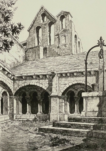 cloitre_de_montmajour_vers_1930_pointe_seche_maurice_robert_rhone_france