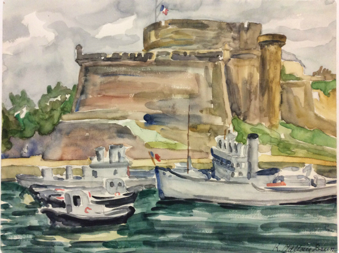 brest_finistere_bretagne_aquarelle_signee_k_gallais_brun_1974_france