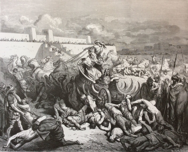 israel_david_fait_passer_sur_les_ammonites_des_chars_et_faux_gustave_dore_1874