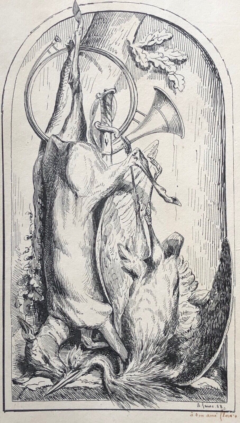 nature_morte_au_heron_et_biche_encre_signee_a_faure_1850_chasse