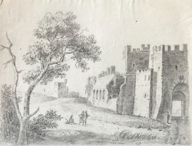 ruine_de_place_fortifiee__moyen-age,_abbaye_chateau_fortification__fusain_xixe_