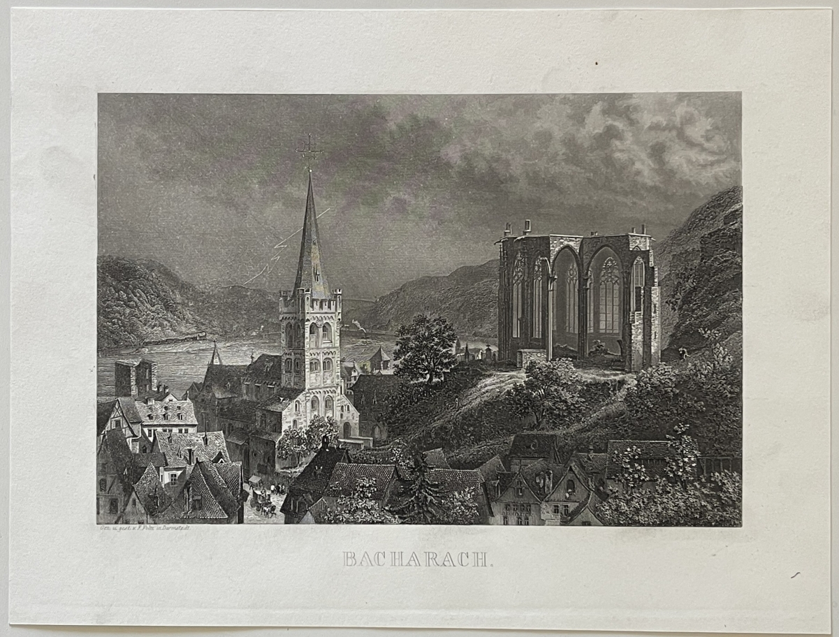bacharach_on_the_rhine_large_antique_steel_engraving,_germany_ci1880_allemagne