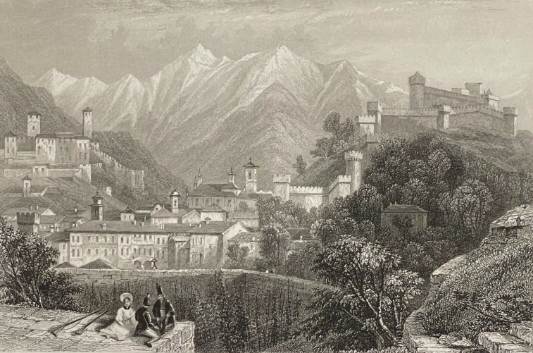 bellinzona_tessin_lithographie_originale_1836_dapres_barlett_smith_suisse_alpes