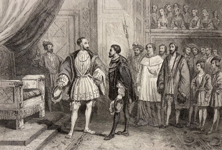 francois_1er_et_charles_quint_entrevue_de_paris_lithographie_de_1850