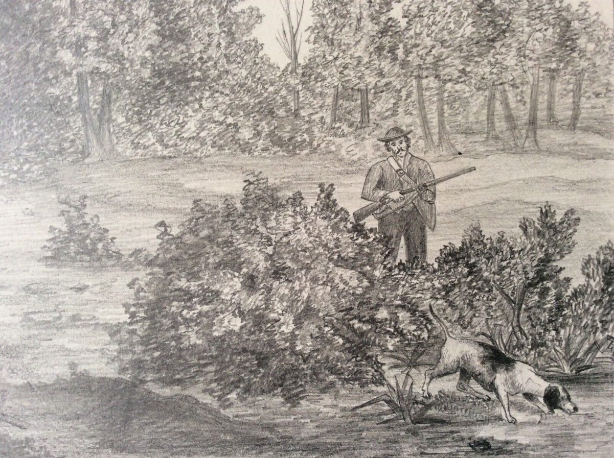 chasseur_et_paysan_normandie_dessin_circa_1870_anonyme_?_chien_cheval