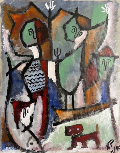 le_retour_de_peche_art_brut_acrylique_sur_calque_1990_pecheur
