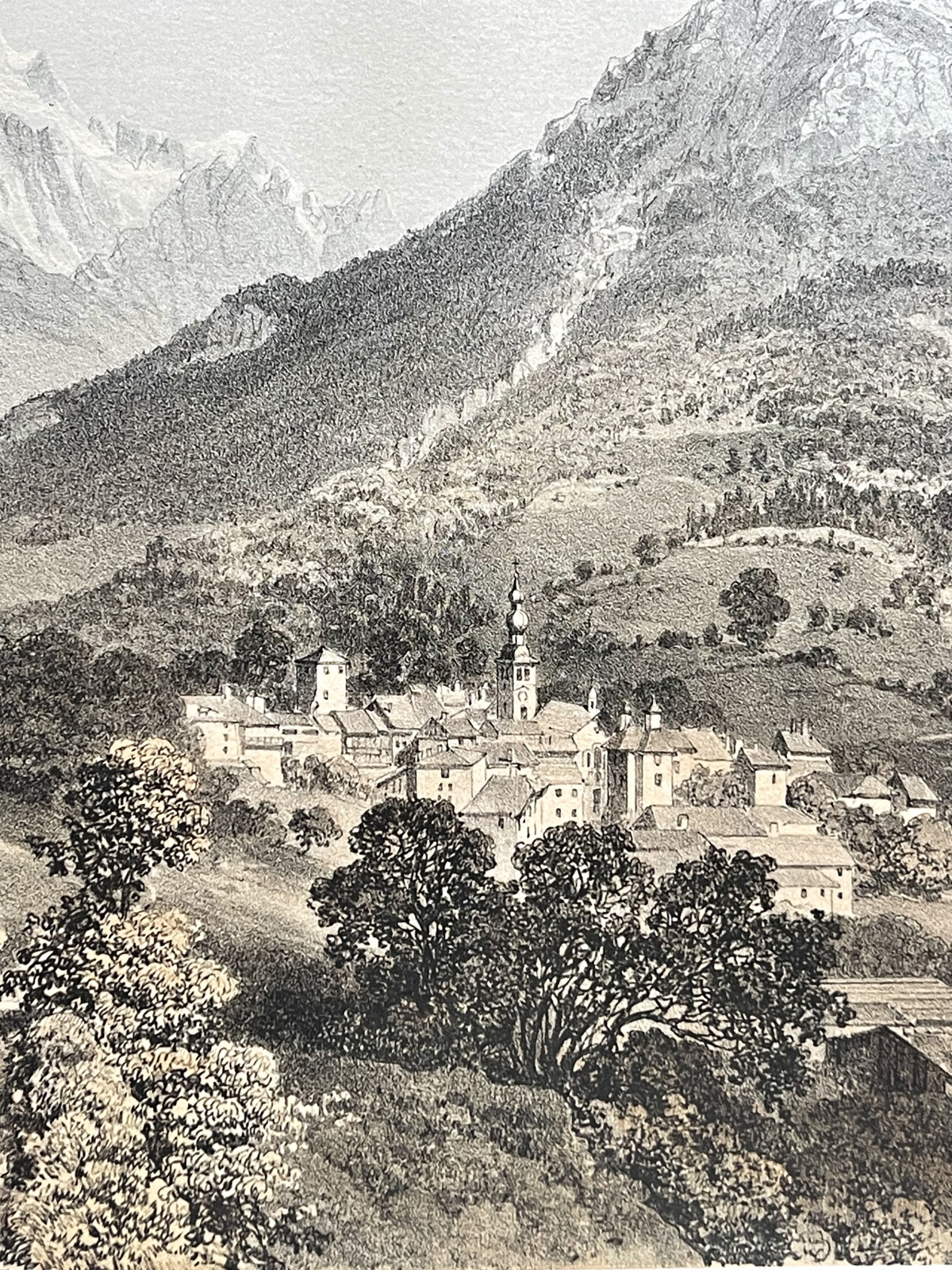 antique_french_lithograph_bozel_savoie_alpine_village_landscape_1864_alpes