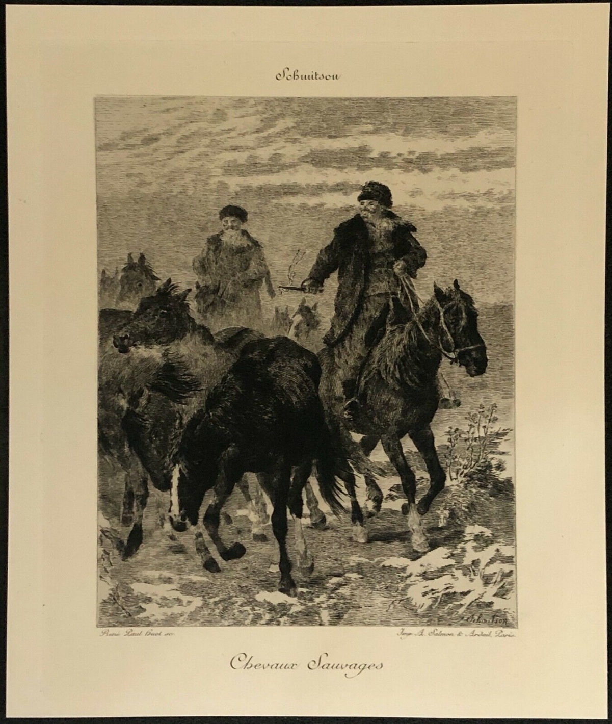 teuwart_schmitson_1830-1863_peintre_allemand_chevaux_sauvages_buet_vers_1910