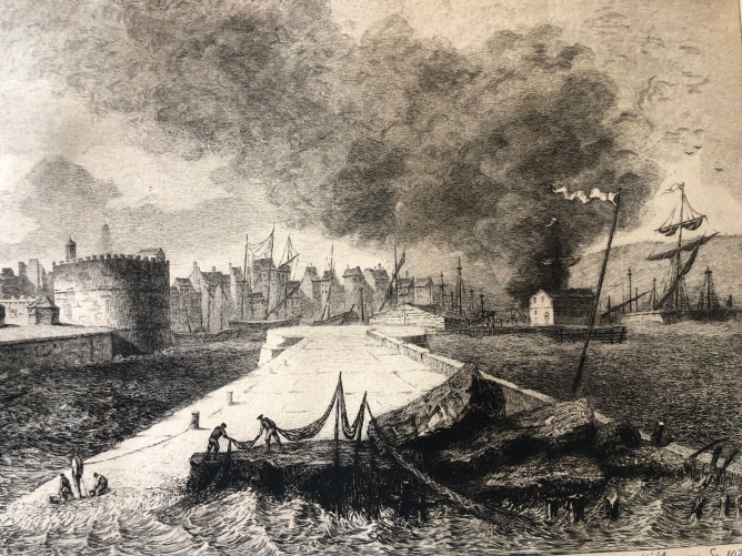 le_havre_incendie_dans_la_rade_au_xviii_par_louis_belanger_en_1926_66_cm_par_50