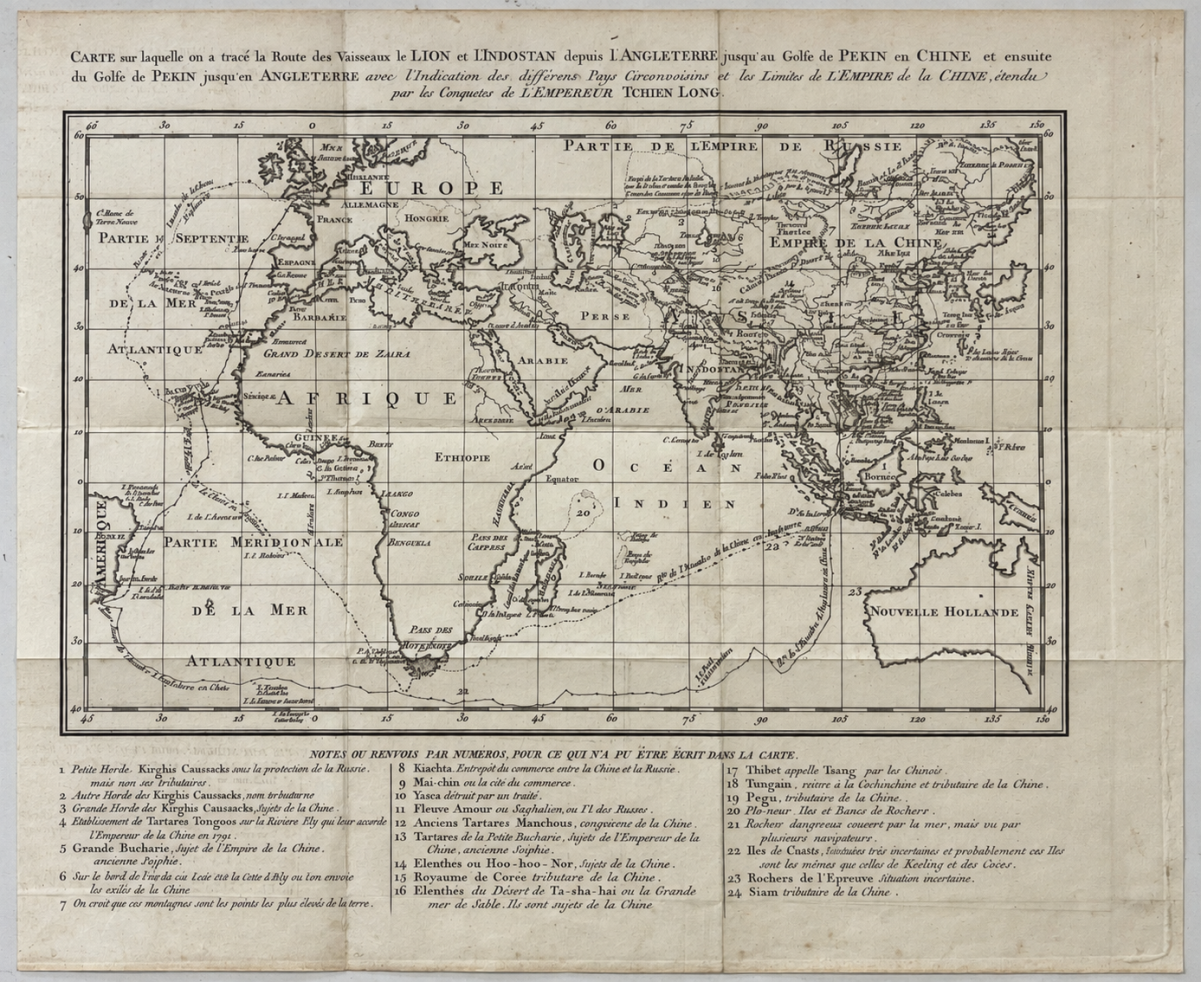 china_england_1817_antique_map_lion_hindostan_voyage_macartney_embassy_chine