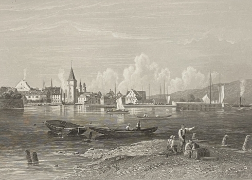 lindau_obersee_lac_de_constance_allemagne_gravure_de_1862