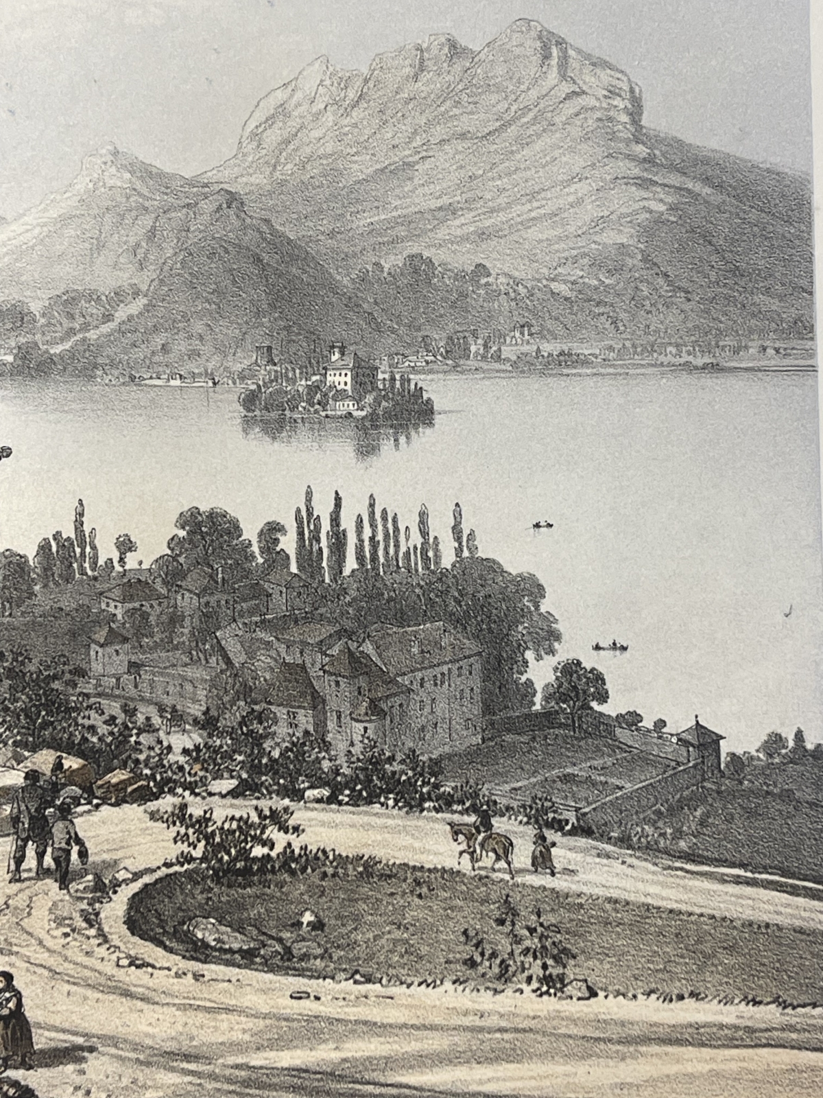 lake_annecy_talloires_duingt_france_1864_antique_lithograph_felix_benoist_alps