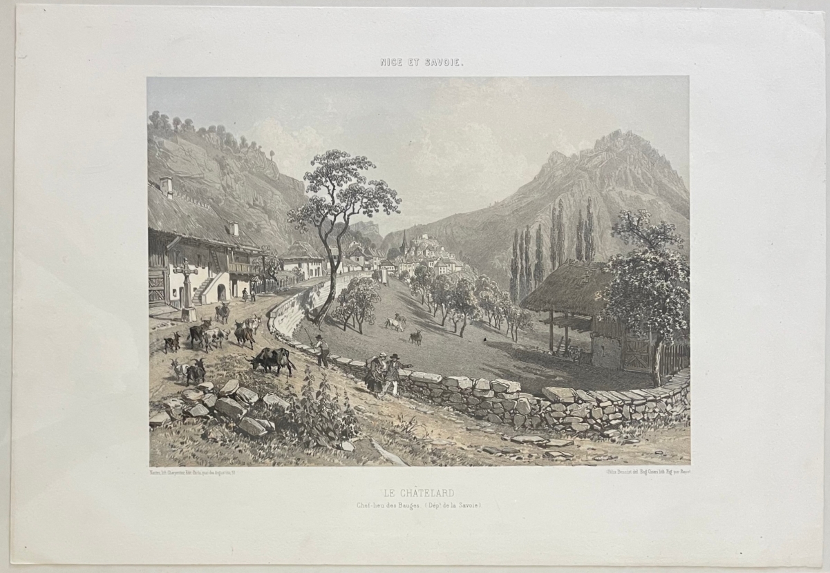 le_chatelard_savoie_antique_lithograph_1864_felix_benoist_french_alps_village