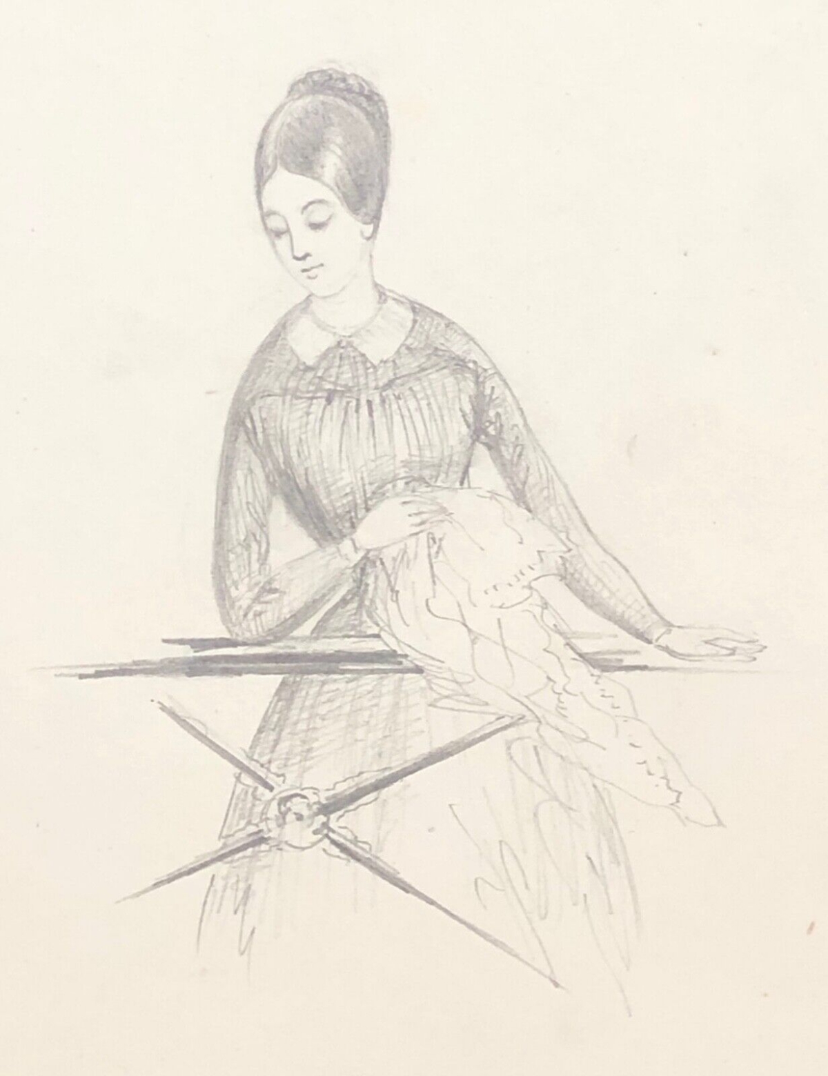 la_blanchisseuse_dessin_anonyme_vers_1840_pressing_repassage_fer_a_repasser