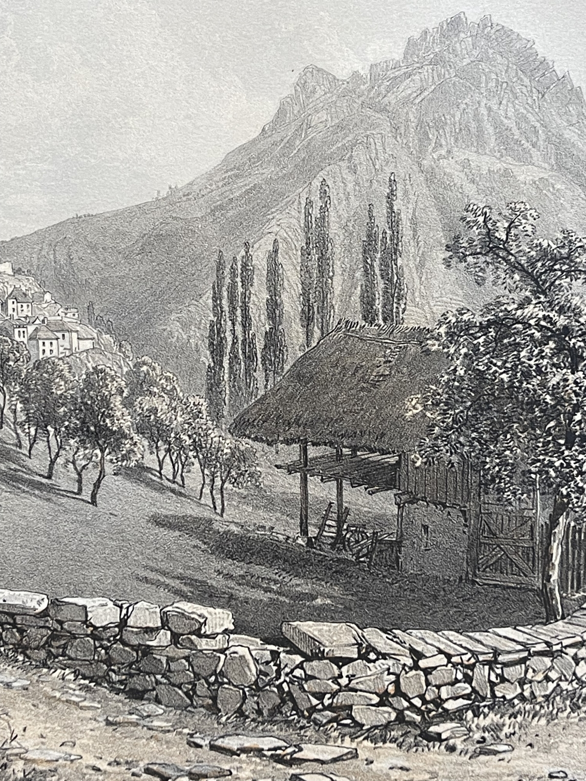 le_chatelard_savoie_antique_lithograph_1864_felix_benoist_french_alps_village