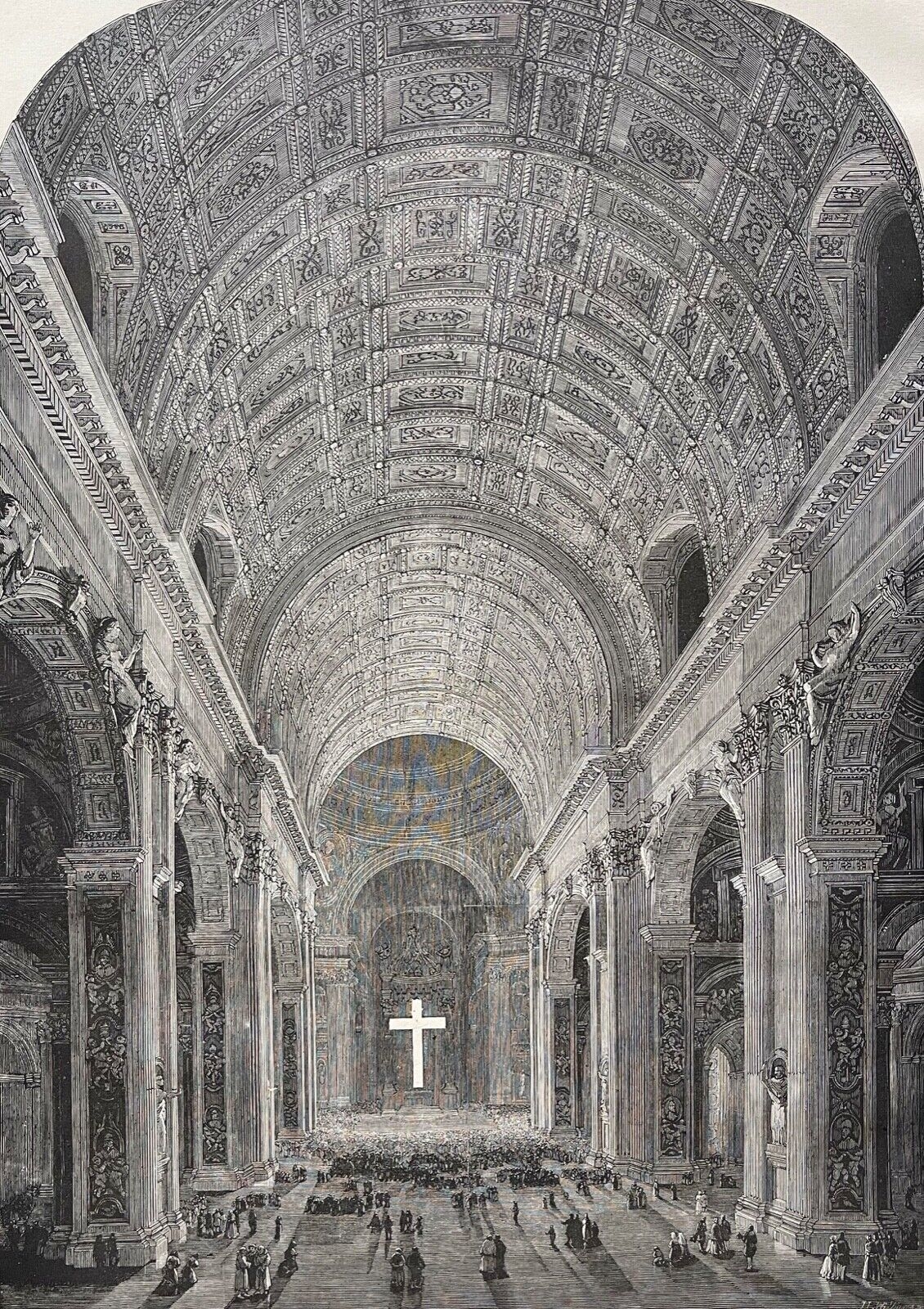 basilique_saint-pierre_de_rome_xylogravure_originale_1883_france_vatican_italie