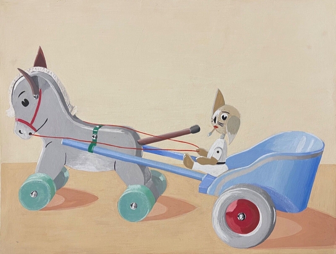 jouet_en_attelage_cheval_et_chat_gouache_anonyme_vers_1970_enfant