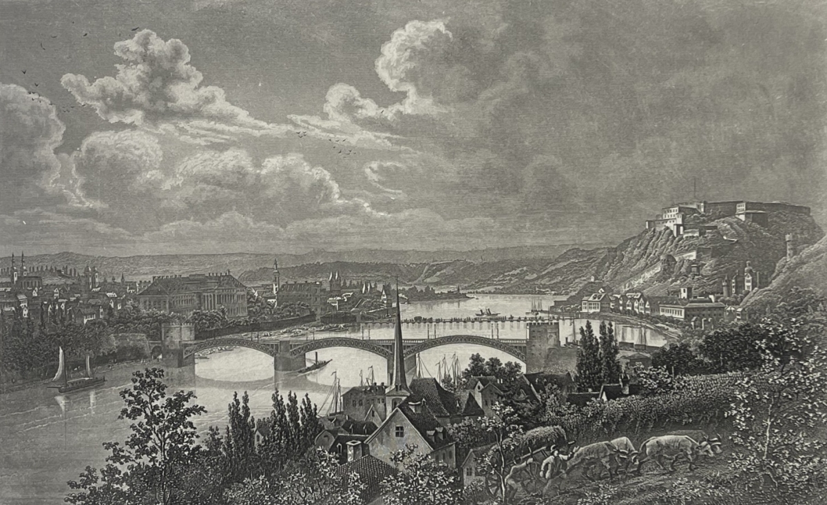 coblenz_et_forteresse_ehrenbreitstein_rhin_gravure_1850_allemagne_engraving